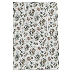 Winter Cottage Snowfall Pattern Medium Gift Bag