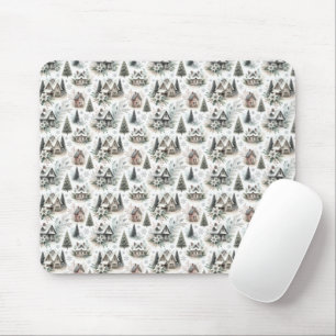 Winter Cottage Snowfall Pattern Mouse Pad