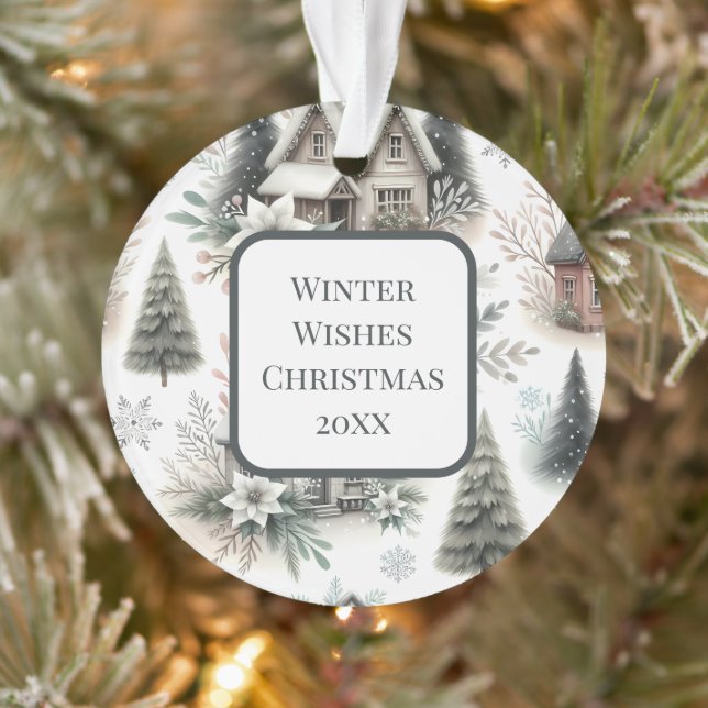 Winter Cottage Snowfall Pattern Ornament (Tree)