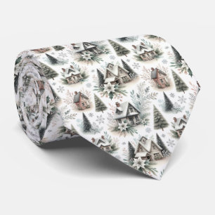 Winter Cottage Snowfall Pattern Tie