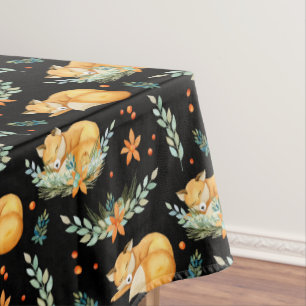 Winter Cottagecore Sleeping Fox Black Tablecloth