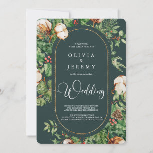Winter Cotton and Greens Photo Wedding Invitation