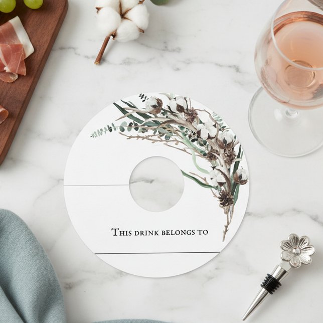 Winter Cotton Christmas Party Wedding  Wine Glass Tag (Creator Uploaded)