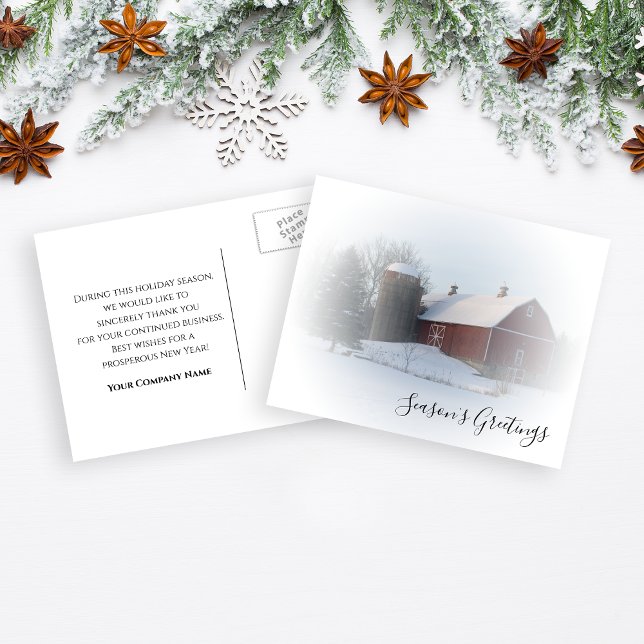 Winter Country Barn Business Seasons Greetings Postcard (Creator Uploaded)