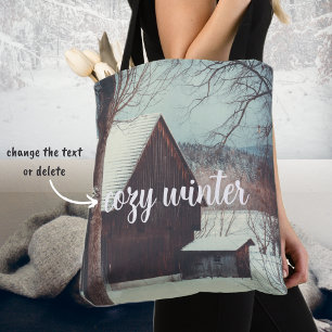 Winter country landscape poster jigsaw puzzle tote bag