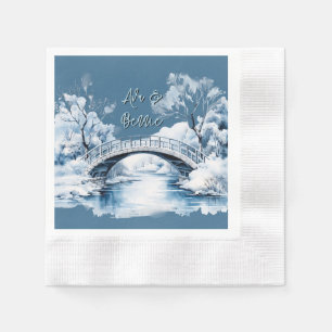 Winter Country Water Stream Bridge Wedding Napkin