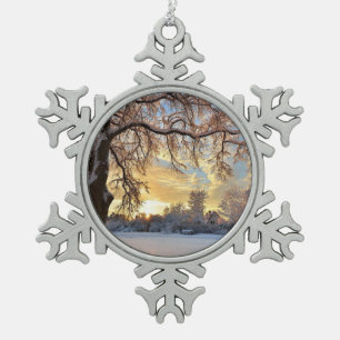 Winter Countryside In Latvia Snowflake Pewter Christmas Ornament