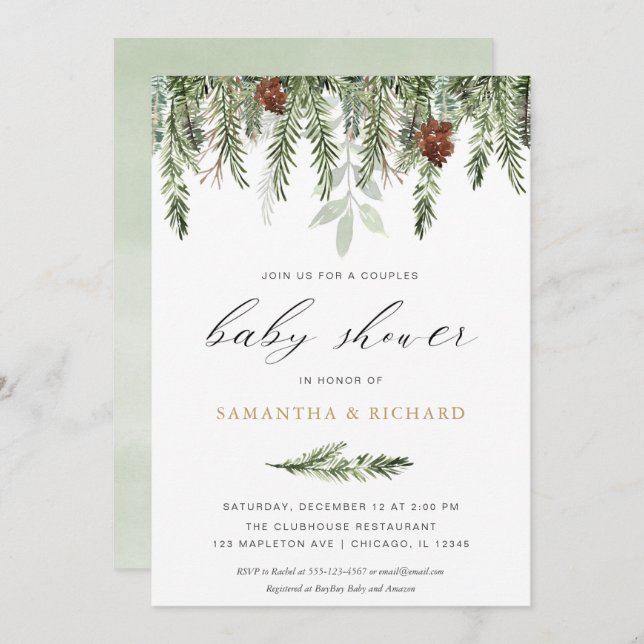 Winter couples baby shower gender neutral invitation (Front/Back)