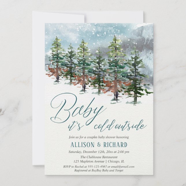 Winter couples baby shower gender neutral outdoor invitation (Front)