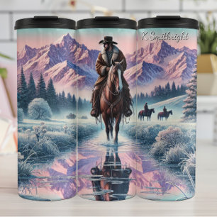 Winter Cowboy Horse Mountain Reflection Thermal Tumbler