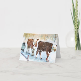 Winter Cows in Snow Blank Card