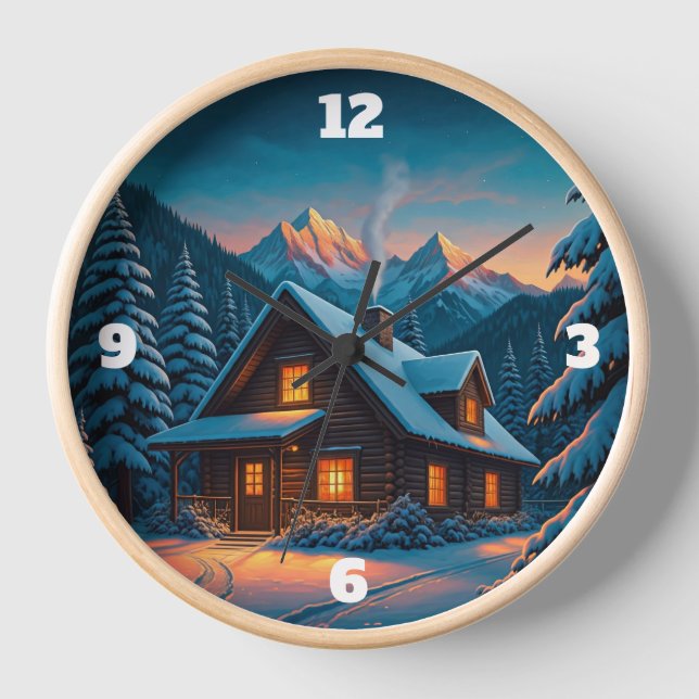 Winter / Cozy Winter Cabin Wall Clock (Front)