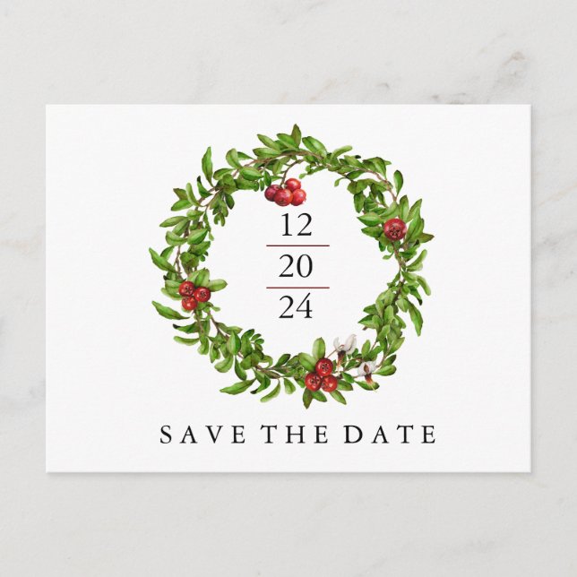 Winter Cranberry Save the Date Announcement Postcard (Front)