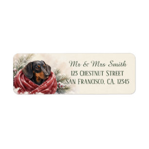 Winter Cranberry Watercolor Dachshund Return Address Label