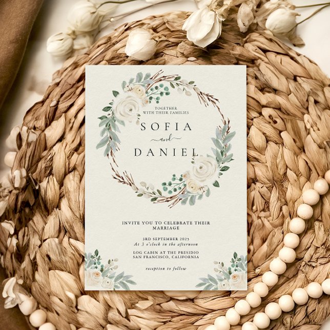 Winter Creamy White Floral Wedding Invitation (Creator Uploaded)