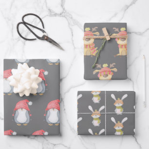Winter Critters Trio Holiday Wrapping Paper Sheet