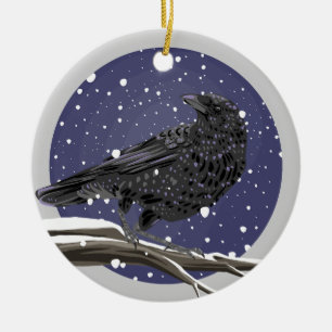 Winter Crow Ceramic Ornament