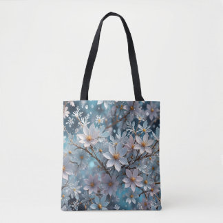 Winter Crystal Frost Sakura Blossom Tote Bag