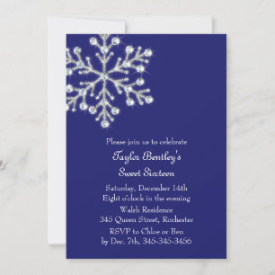 Winter Crystal Sweet 16th Birthday Invite indigo