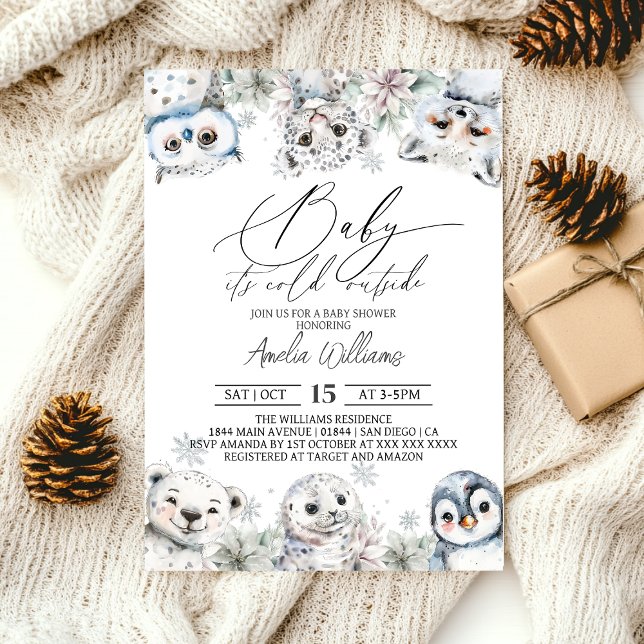 Winter Cute Arctic Animals Baby Shower Invitation (Creator Uploaded)