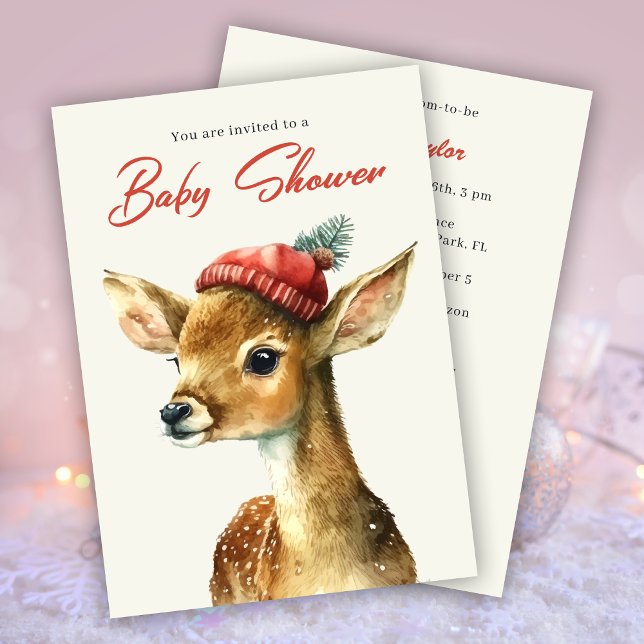 Winter Cute Forest Animal Deer Baby Shower  Invitation (Creator Uploaded)