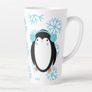 Winter Cute Penguin and Snowflakes Latte Mug