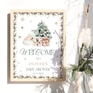 Winter Cute Polar Bear Baby Shower Welcome Poster