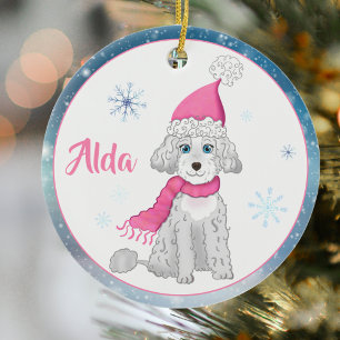 Winter Cute Poodle Personalised Christmas Ornament