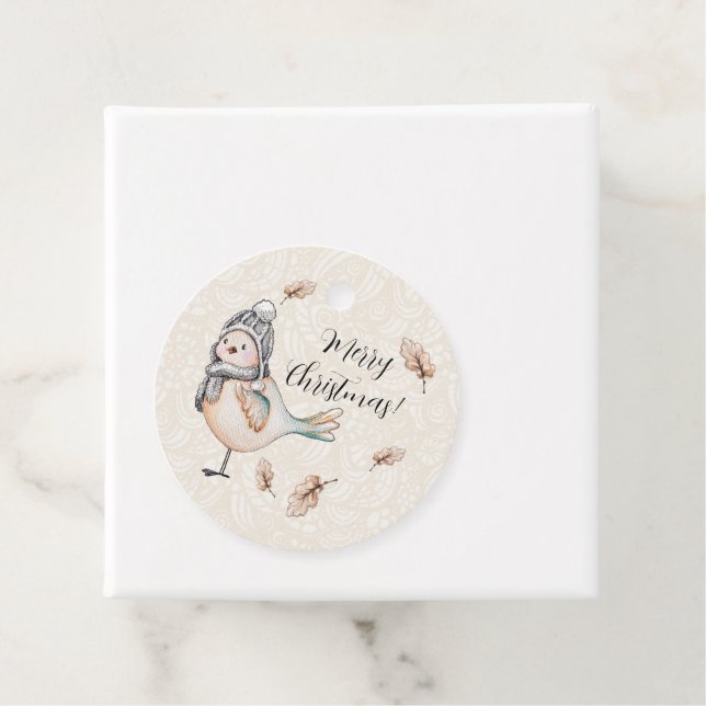 Winter Cute Sparrow Illustration Favour Tags (In Situ)