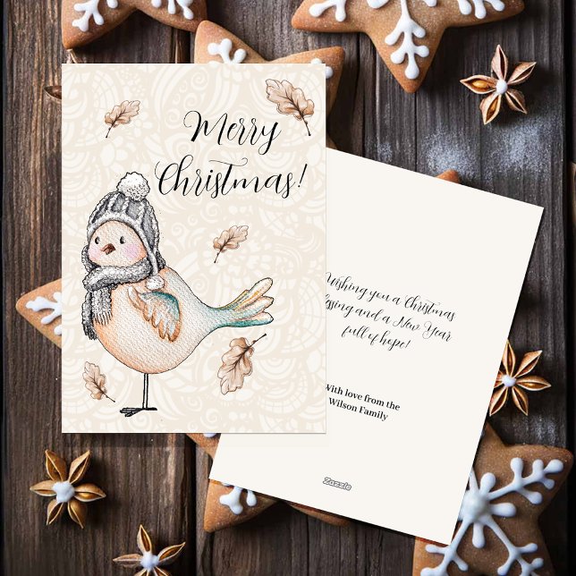 Winter Cute Sparrow Illustration Holiday Card (Creator Uploaded)