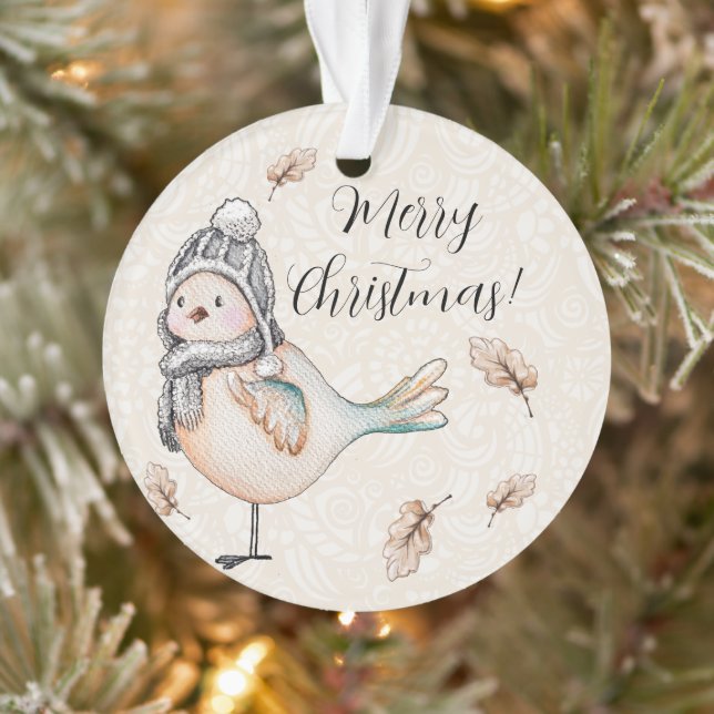 Winter Cute Sparrow Illustration Ornament (Tree)