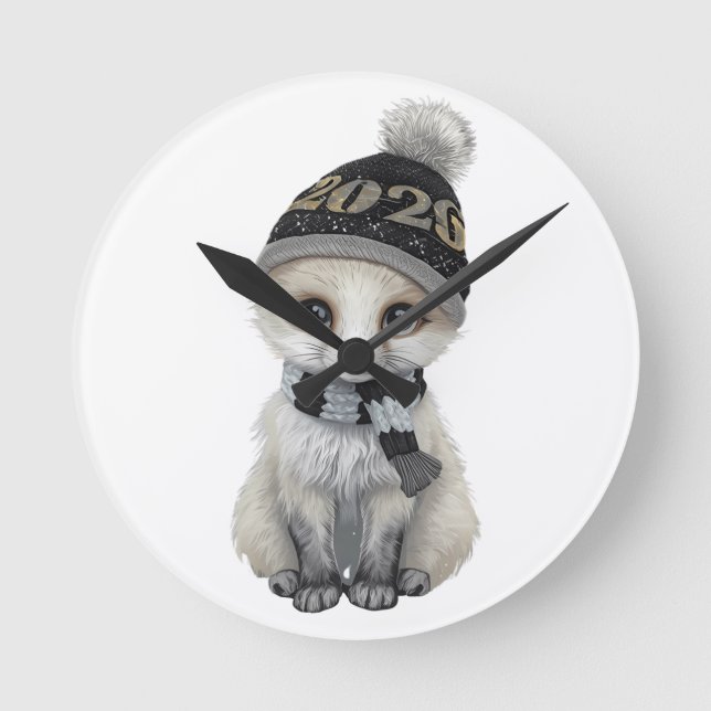 Winter Cutie 2026 Wall Clock – Cute Winter Animal  (Front)