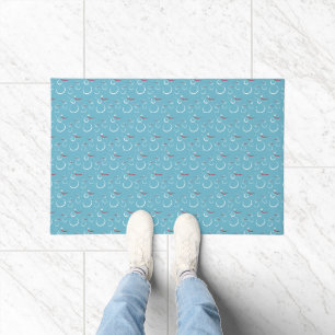 Winter Cyan Cute Snowman Family Pattern Doormat