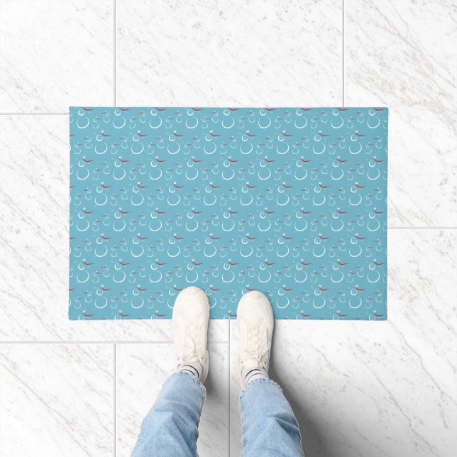 Winter Cyan Cute Snowman Family Pattern Doormat (Indoor)