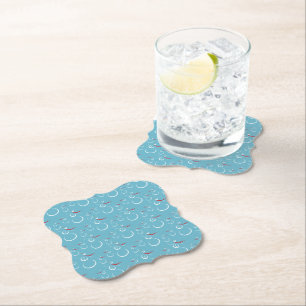 Winter Cyan Cute Snowman Family Pattern Paper Coaster