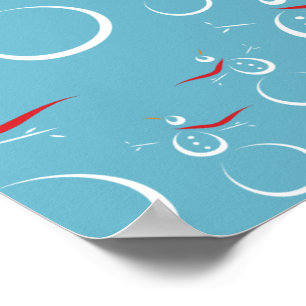 Winter Cyan Cute Snowman Family Pattern Poster