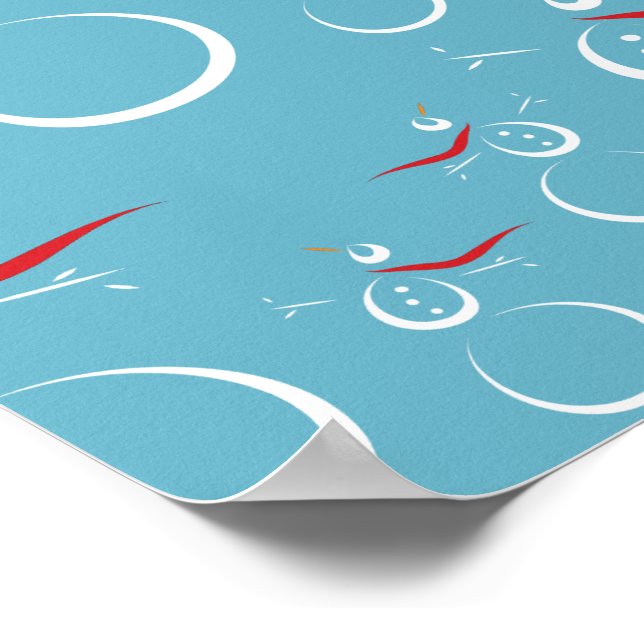 Winter Cyan Cute Snowman Family Pattern Poster (Corner)