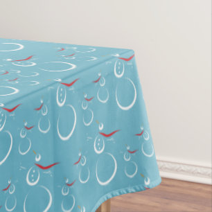 Winter Cyan Cute Snowman Family Pattern Tablecloth