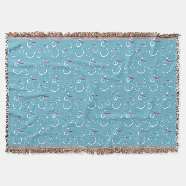 Winter Cyan Cute Snowman Family Pattern Throw Blanket (Front)