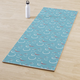 Winter Cyan Cute Snowman Family Pattern Yoga Mat
