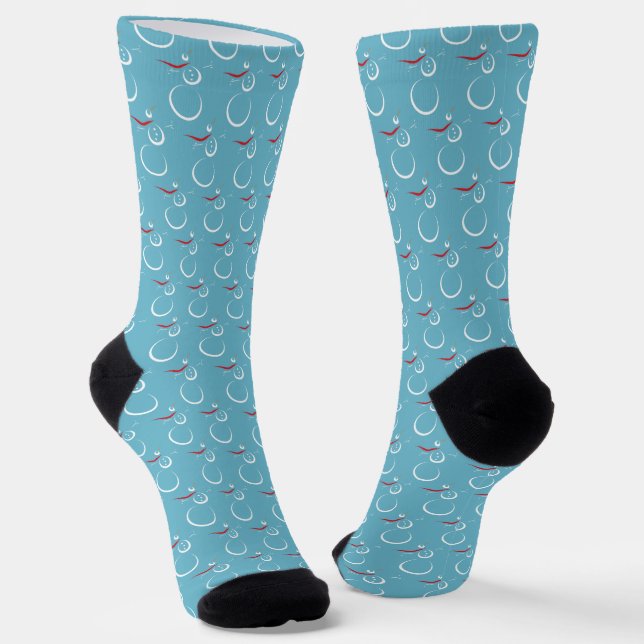 Winter Cyan Cute Snowman Pattern Socks (Angled)