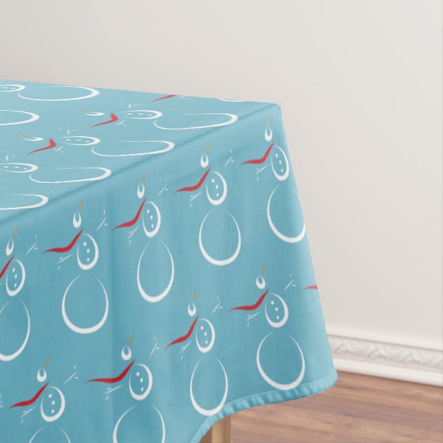 Winter Cyan Cute Snowman Pattern Tablecloth (In Situ)