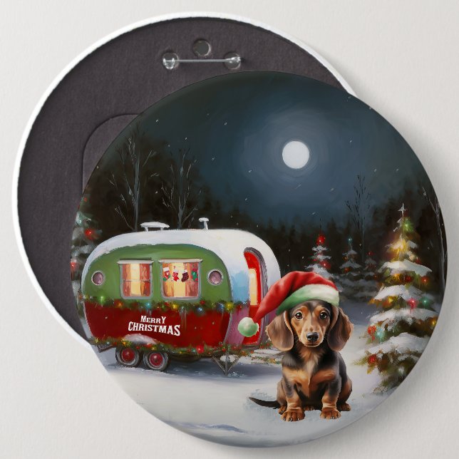 Winter Dachshund Caravan Christmas Adventure  6 Cm Round Badge (Front & Back)