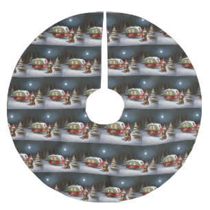 Winter Dachshund Caravan Christmas Adventure  Brushed Polyester Tree Skirt