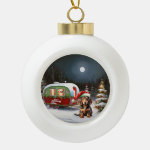 Winter Dachshund Caravan Christmas Adventure  Ceramic Ball Christmas Ornament