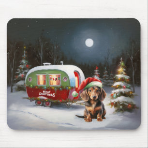 Winter Dachshund Caravan Christmas Adventure Mouse Pad
