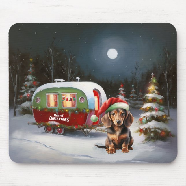 Winter Dachshund Caravan Christmas Adventure  Mouse Pad (Front)