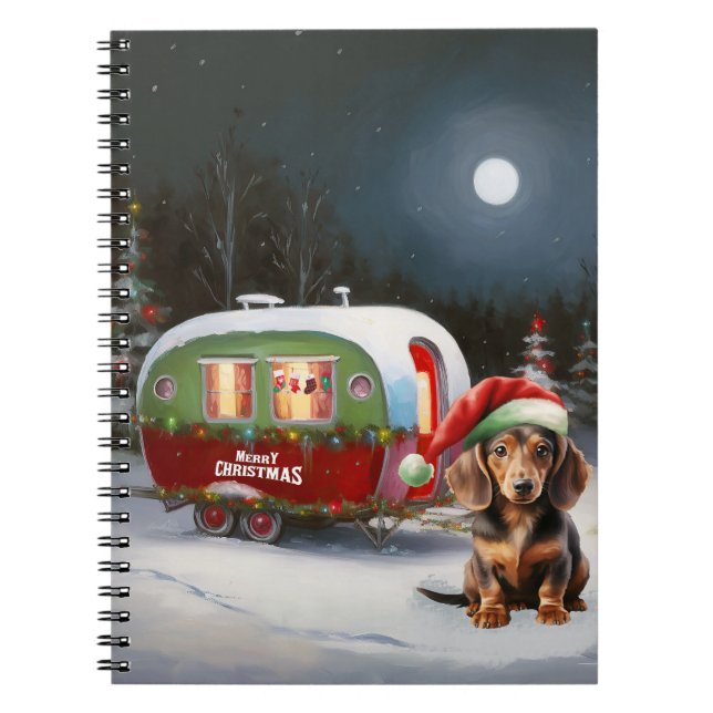Winter Dachshund Caravan Christmas Adventure  Notebook (Front)