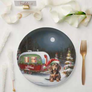 Winter Dachshund Caravan Christmas Adventure  Paper Plate