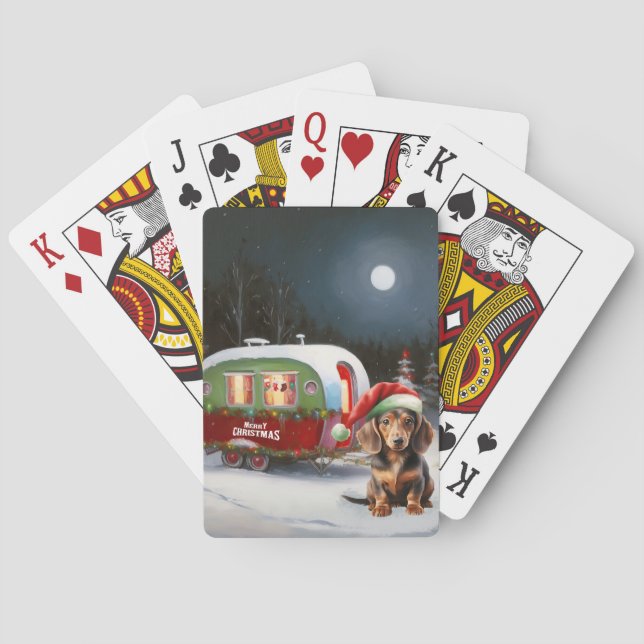 Winter Dachshund Caravan Christmas Adventure  Playing Cards (Back)